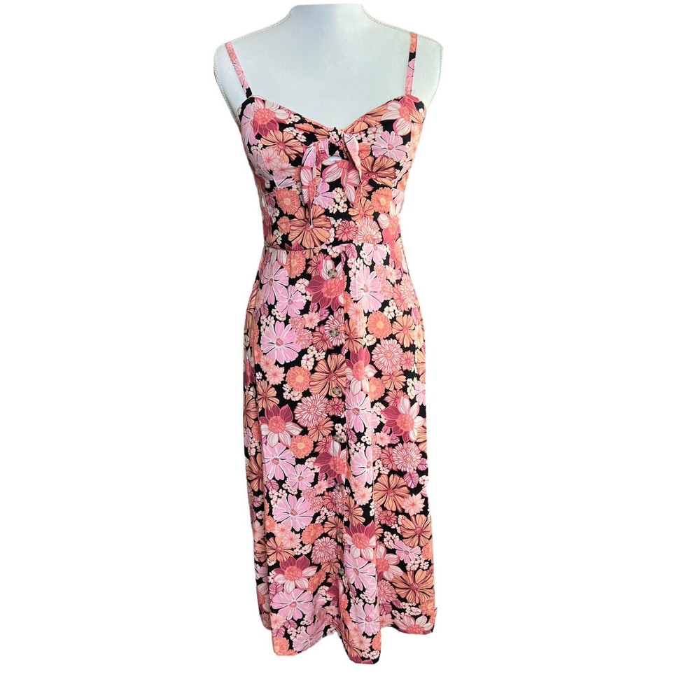 As U Wish Blk/Pch/Pink Floral MIDI Dress Size medium